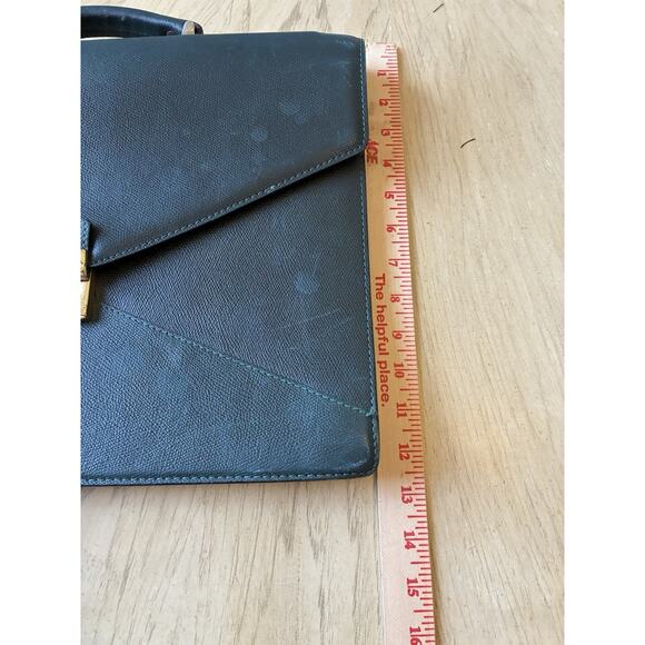 VTG LANCEL Paris Green Leather Envelope Briefcase Portfolio Gold Clutch France